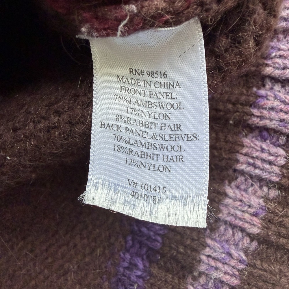Vintage Coldwater Creek Women Brown Purple Full Zip Wool Cardigan L Fair Isle - Picture 7 of 7